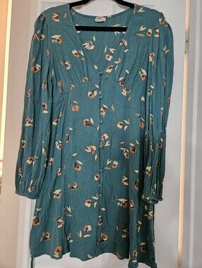 Billabong Teal Floral Button-Front Dress